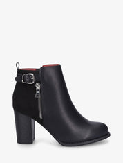Bottines en simili et suédine à zip décoratif - Noir - 1