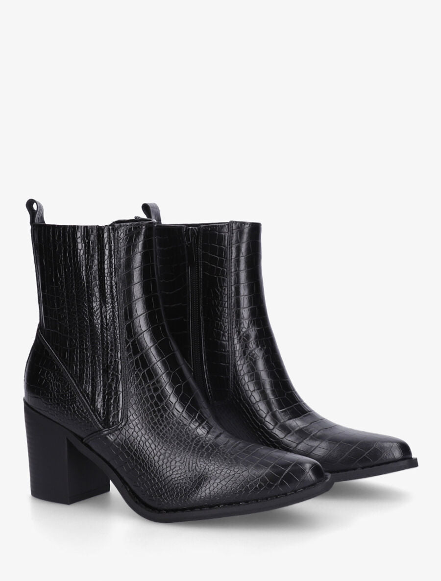 Bottines effet croco à bouts pointus - Noir - 4