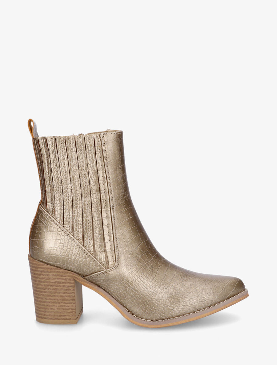 Bottines effet croco à bouts pointus - Or - 5