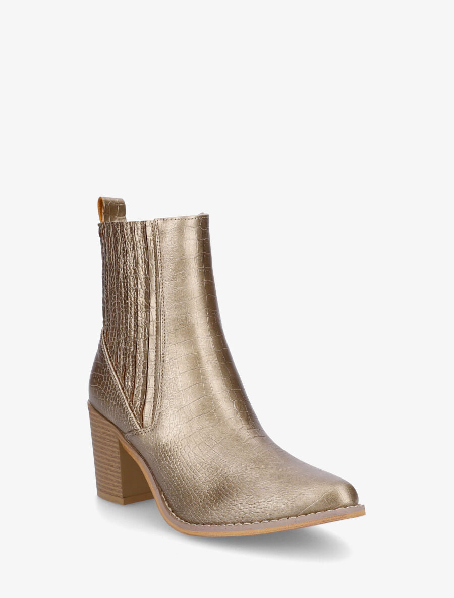 Bottines effet croco à bouts pointus - Or - 2