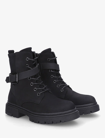 Bottines en suédine à lacets - Noir - 4