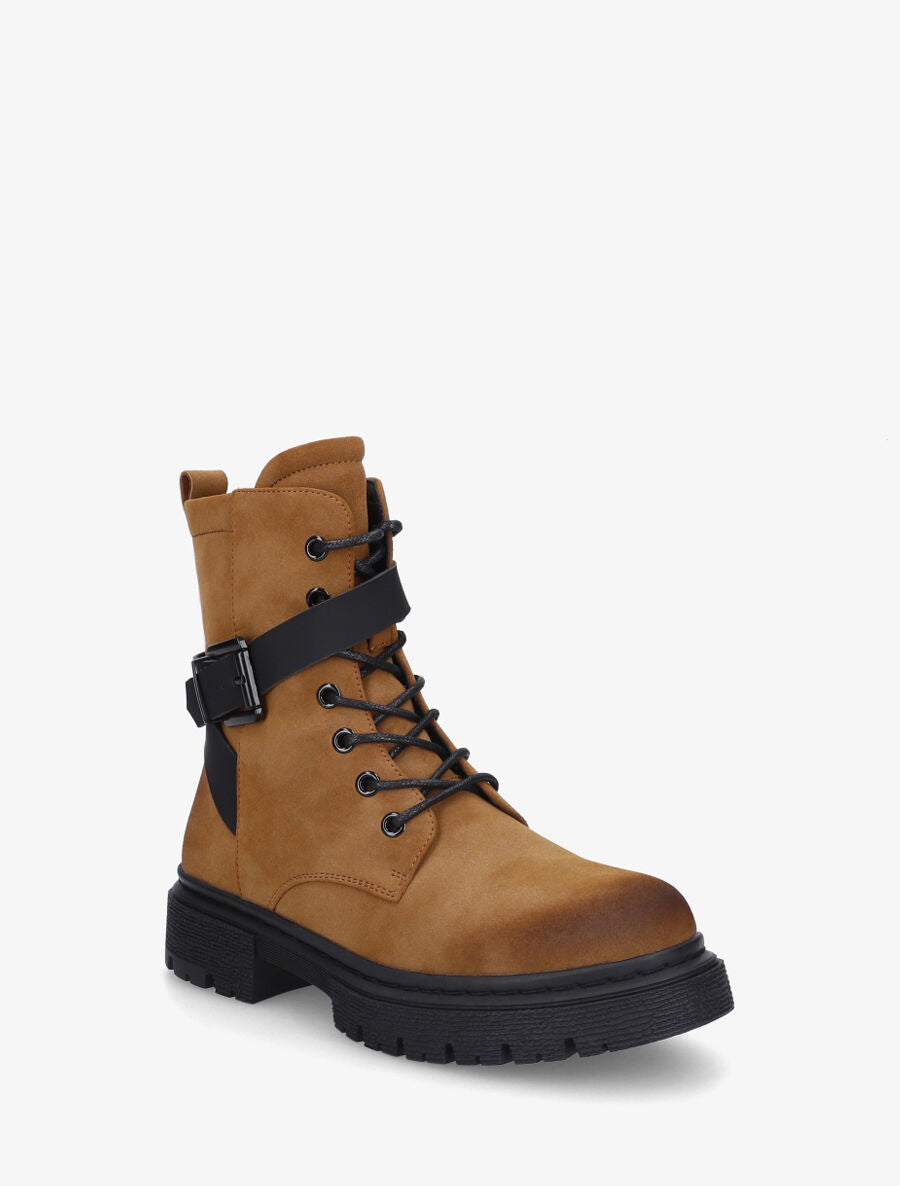 Bottines en suédine à lacets - Camel - 2