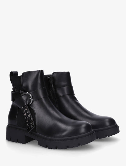 Bottines sanglées en simili et suédine - Noir - 4