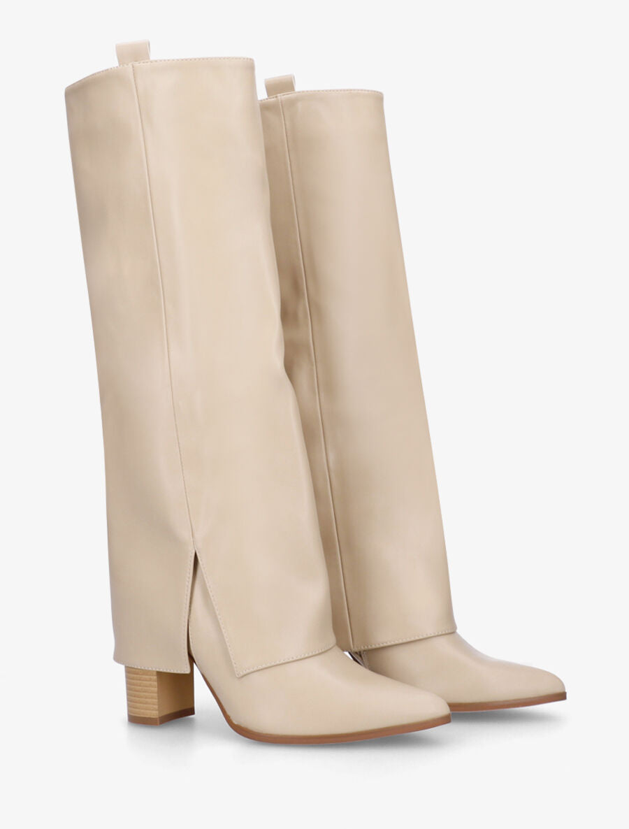 Bottes en simili à revers - Beige - 4
