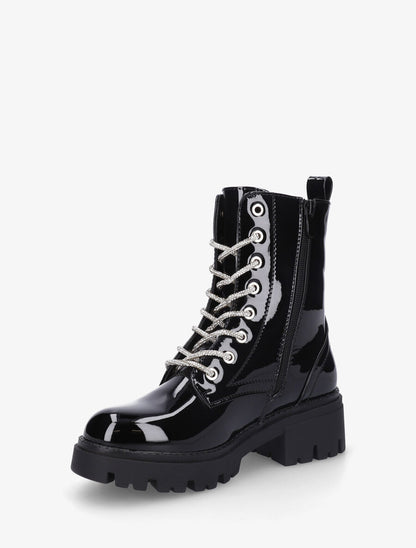 Bottines montantes vernies à lacets strassés - Noir - 3