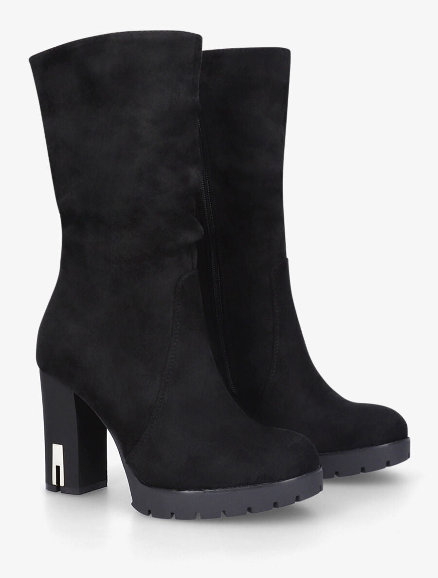Bottines en suédine à empiècement métal au talon - Noir - 4