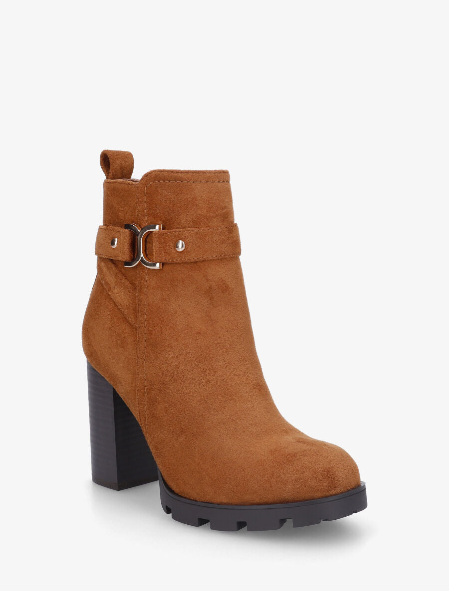 Bottines en suédine à plateforme crantée - Camel - 2