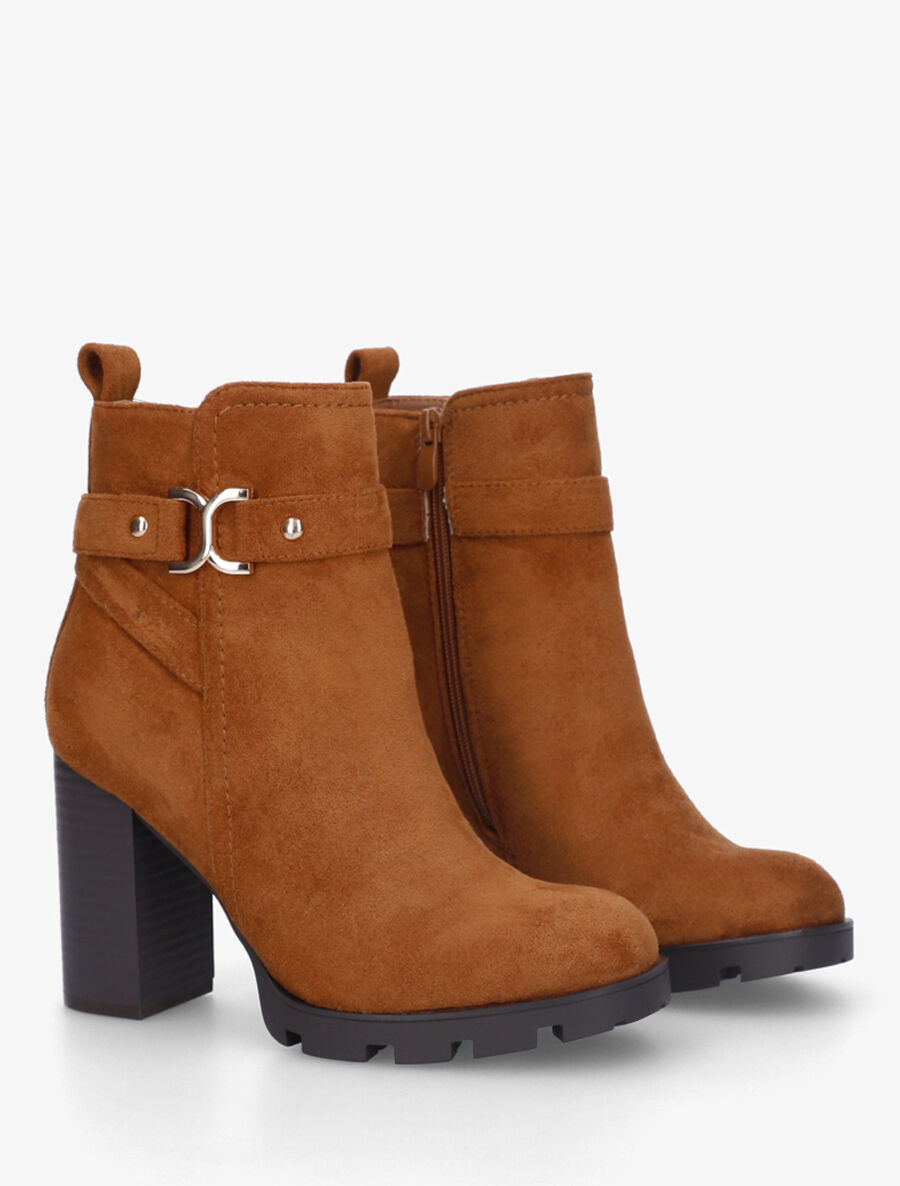 Bottines en suédine à plateforme crantée - Camel - 4