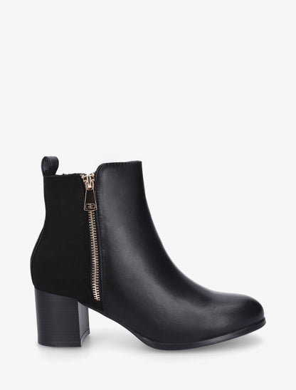 Bottines en simili et suédine à zip décoratif - Noir - 5