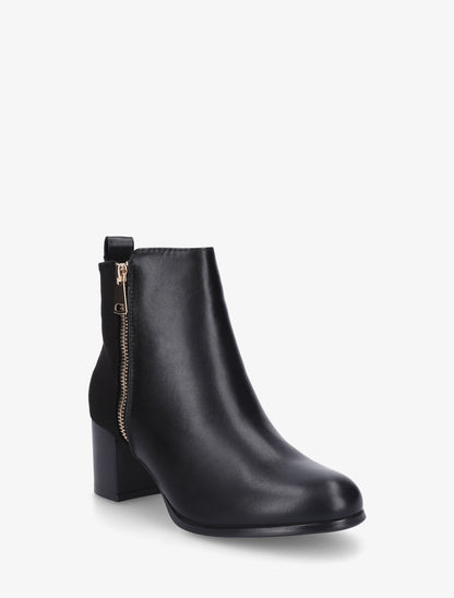 Bottines en simili et suédine à zip décoratif - Noir - 2
