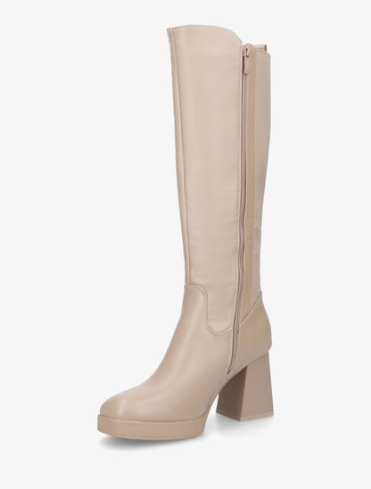 Bottes élastiquées unies en simili - Beige - 3