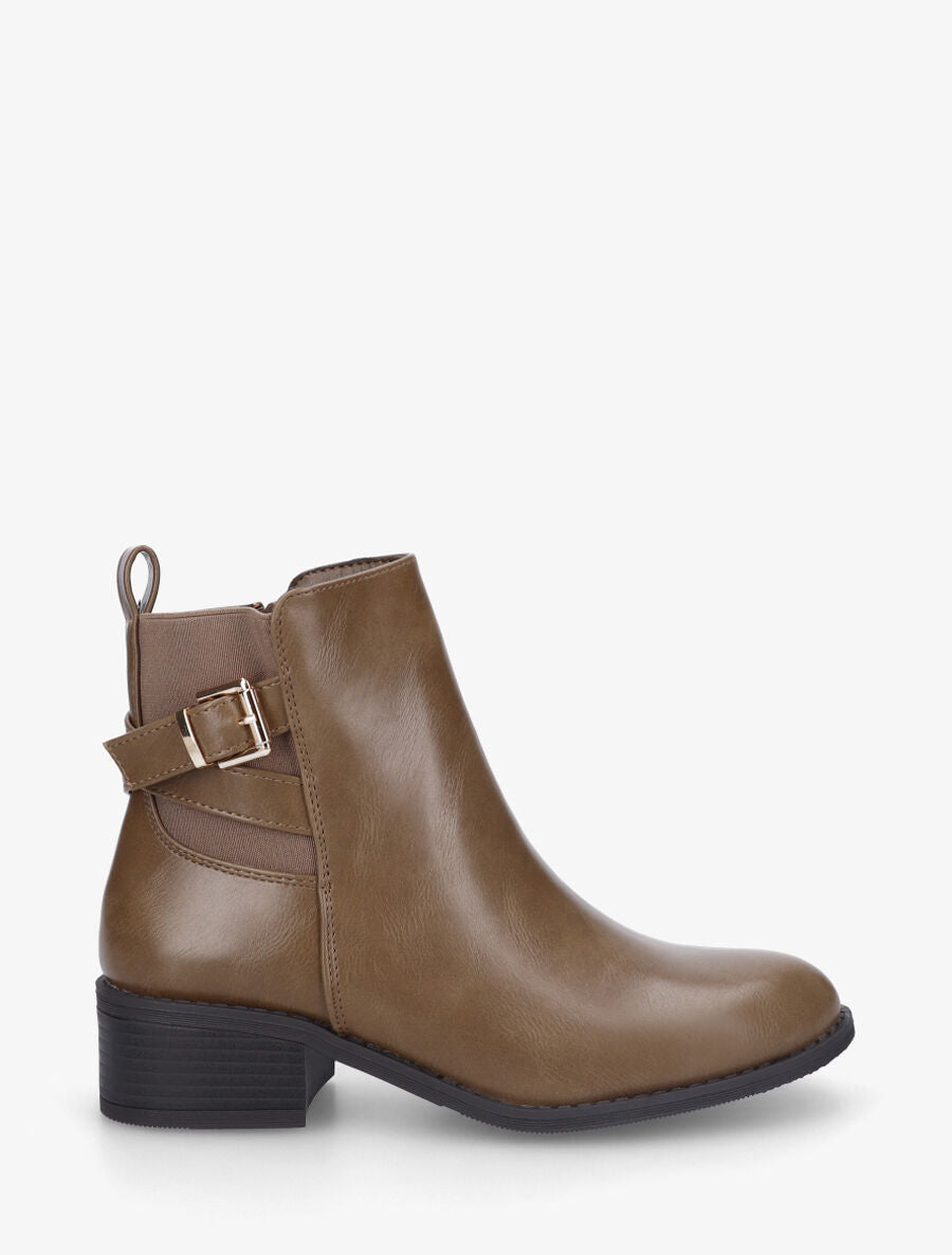 Bottines unies à cheville élastiquée et sanglée - Taupe - 1