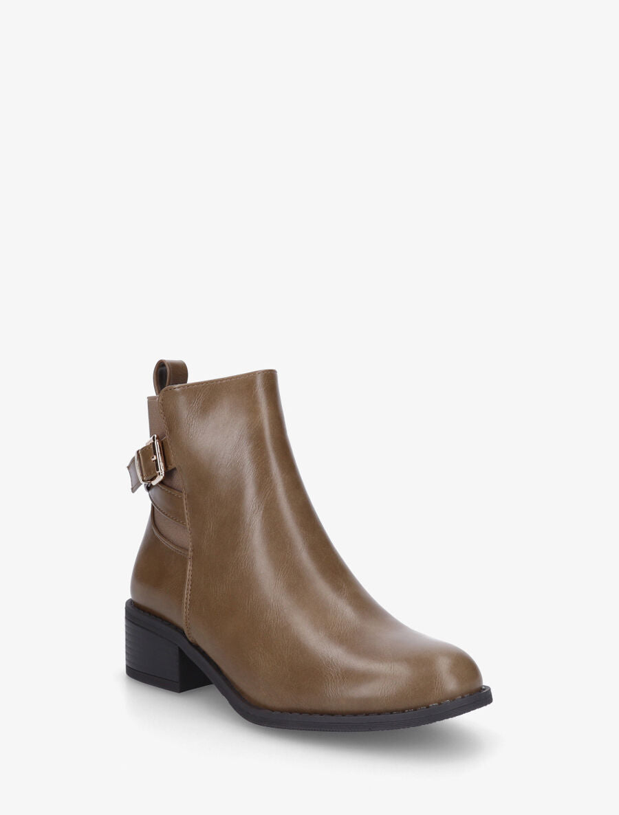 Bottines unies à cheville élastiquée et sanglée - Taupe - 2