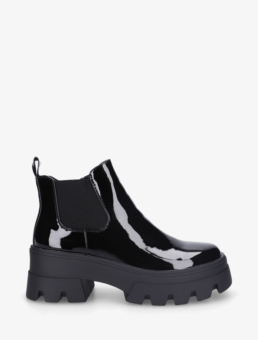 Chelsea boots vernies à semelle crantée - Noir - 1