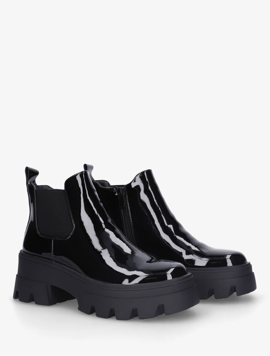 Chelsea boots vernies à semelle crantée - Noir - 4