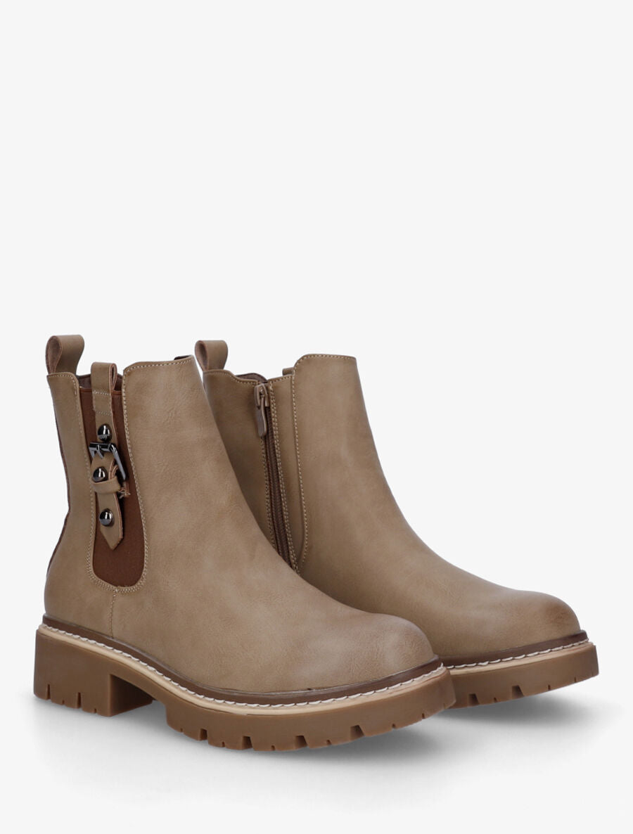 Bottines élastiquées en simili - Taupe - 4