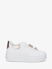 Sneakers à contrefort contrastant et bijoux strassés - Doré rose - 1