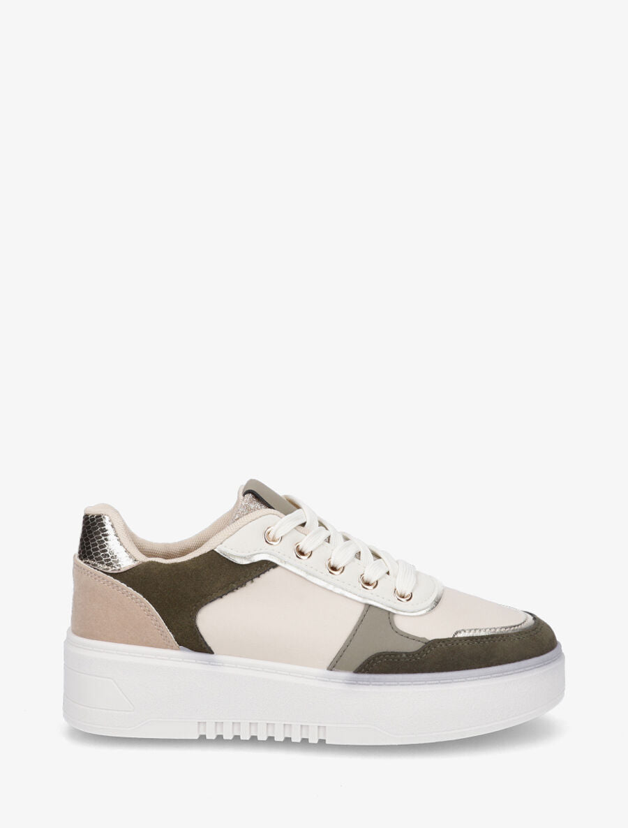 Sneakers à plateforme et languette irisée - Beige - 1