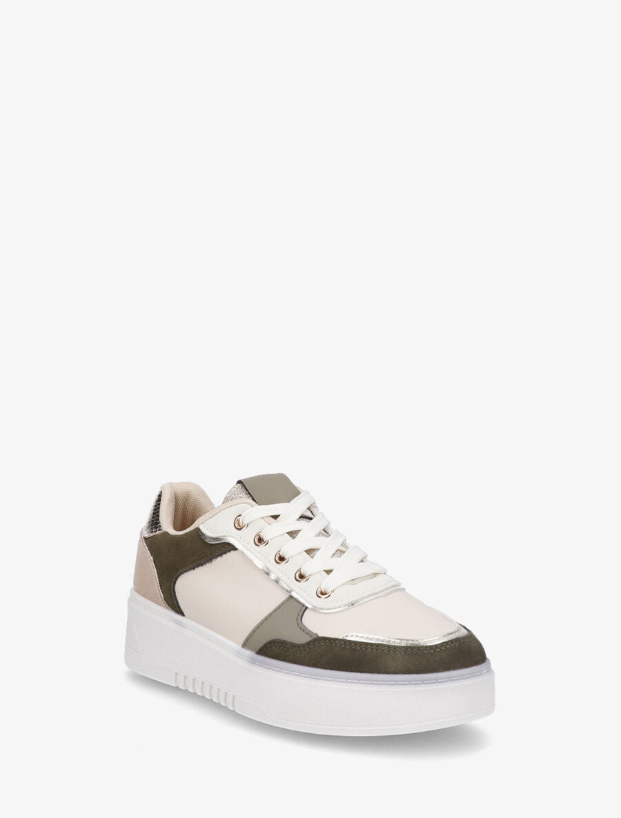 Sneakers à plateforme et languette irisée - Beige - 2
