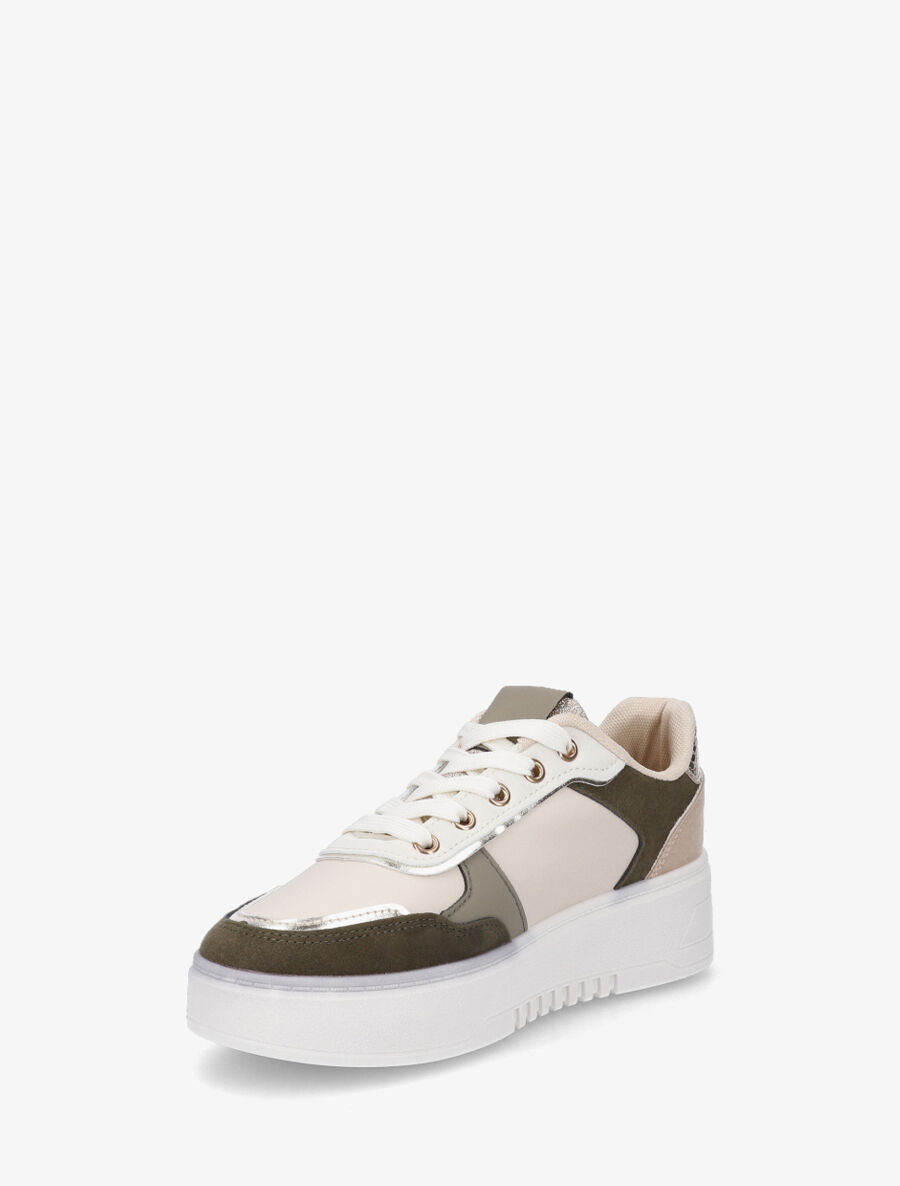 Sneakers à plateforme et languette irisée - Beige - 3