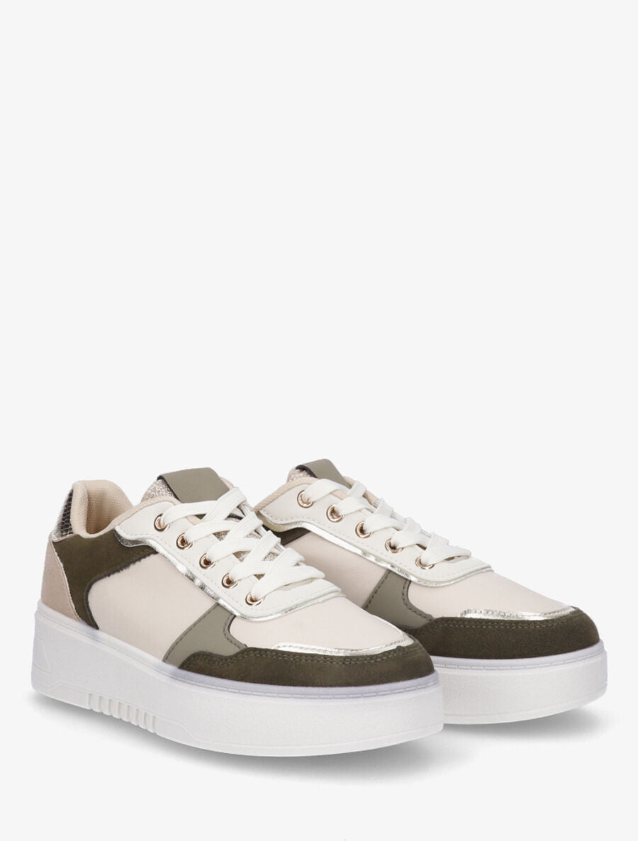 Sneakers à plateforme et languette irisée - Beige - 4