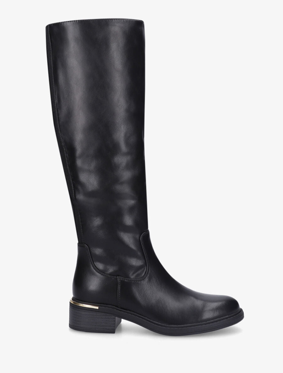 Bottes élastiquées en simili à empiècement métal au talon - Noir - 5