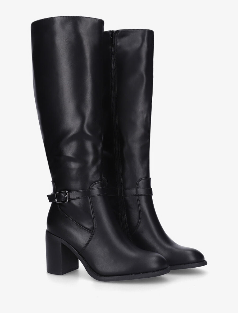 Bottes en simili à talon haut - Noir - 4