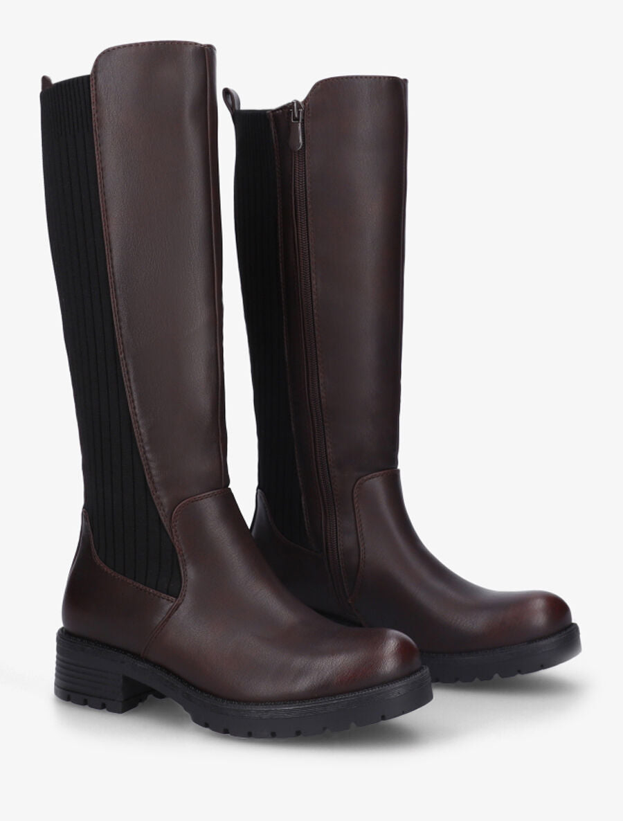 Bottes unies bi-matière - Marron - 4