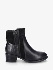 Bottines en simili et suédine à contrefort croco - Noir - 1