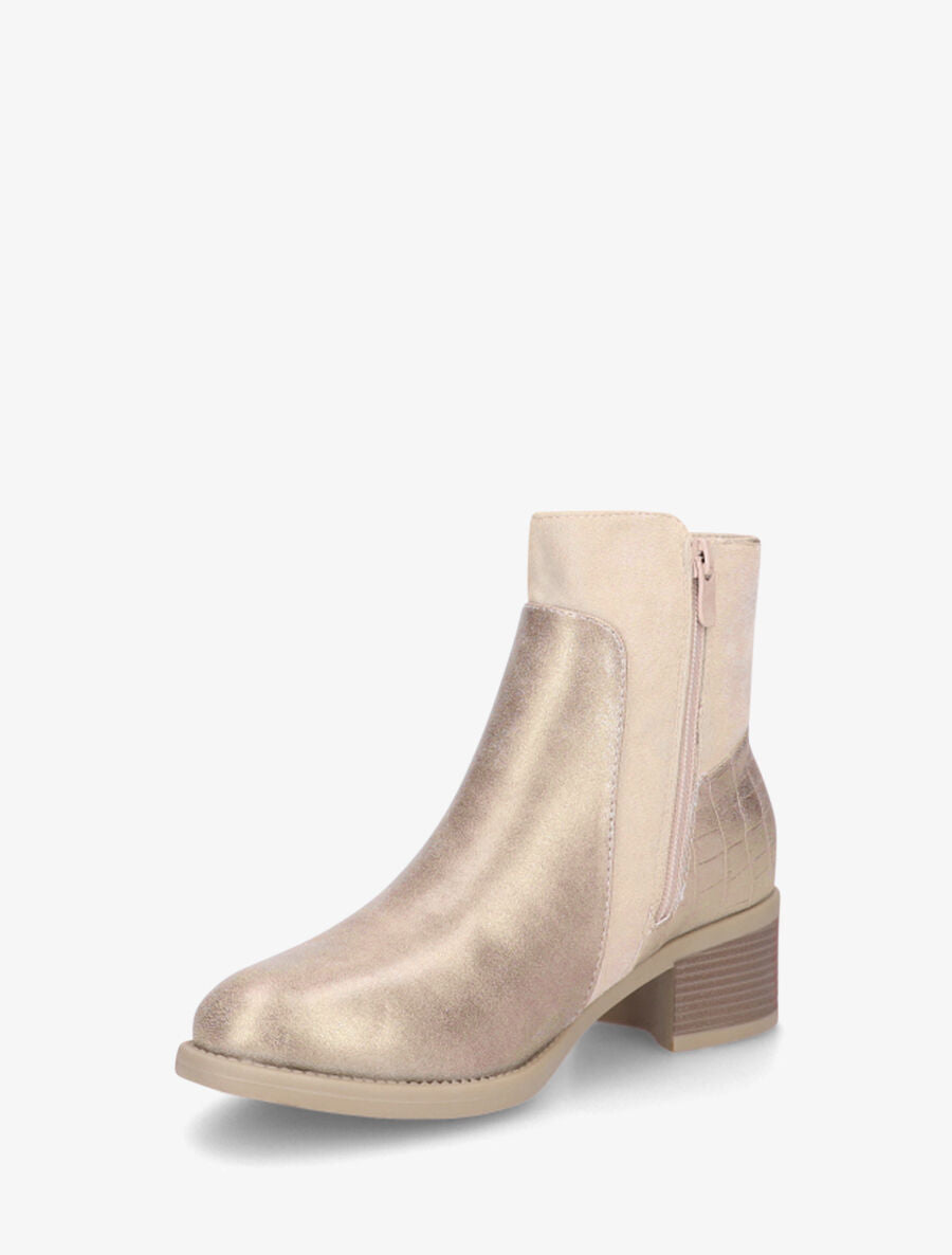 Bottines en simili et suédine à contrefort croco - Or - 3