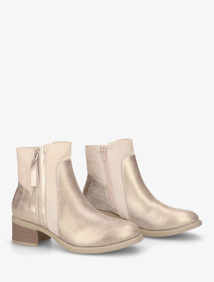 Bottines en simili et suédine à contrefort croco - Or - 4