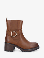 Bottines montantes élastiquées en simili - Camel - 5