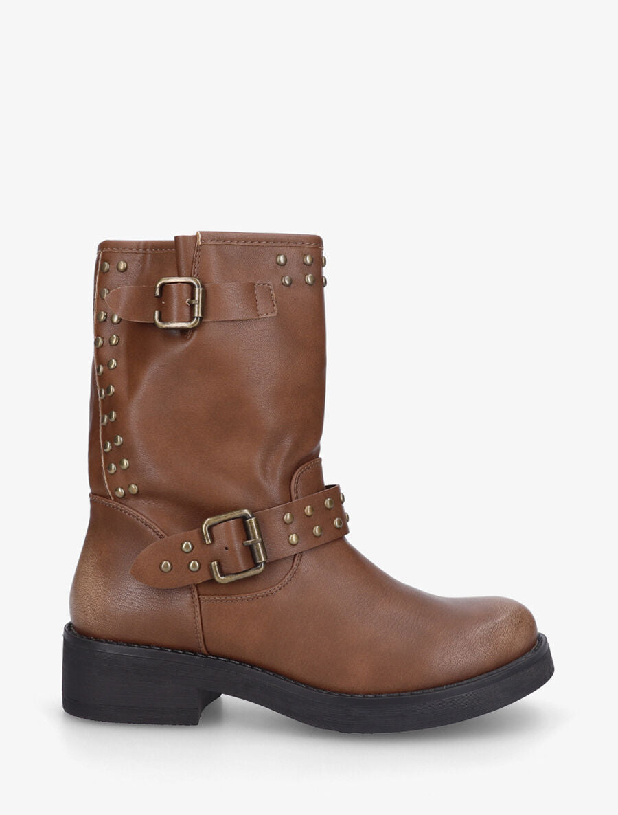 Bottines en simili cloutées - Camel - 1