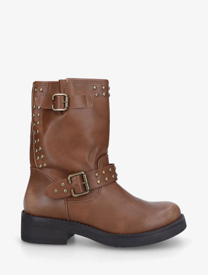 Bottines en simili cloutées - Camel - 1