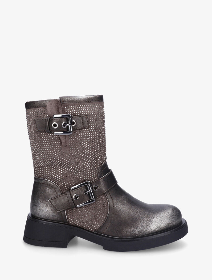 Bottines en simili strassées et sanglées - Bronze - 1