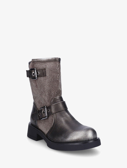Bottines en simili strassées et sanglées - Bronze - 2