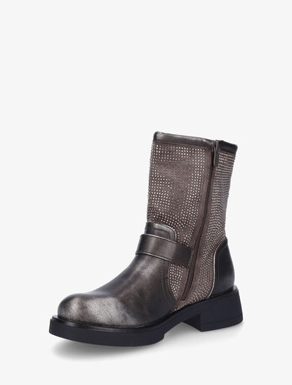 Bottines en simili strassées et sanglées - Bronze - 3