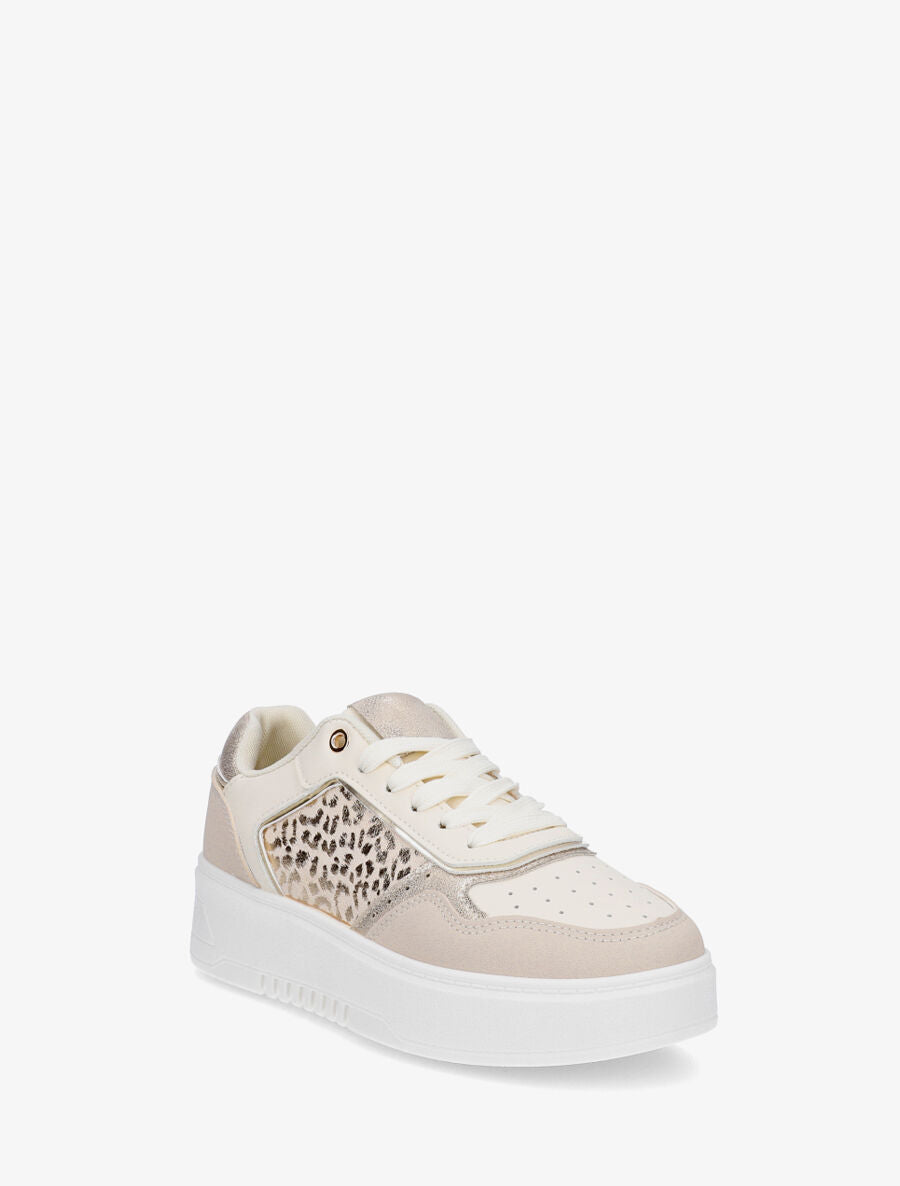 Sneakers en simili à imprimé léopard irisé - Beige - 2