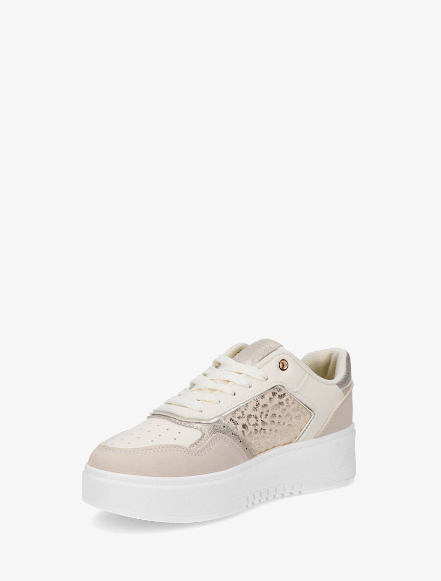 Sneakers en simili à imprimé léopard irisé - Beige - 3