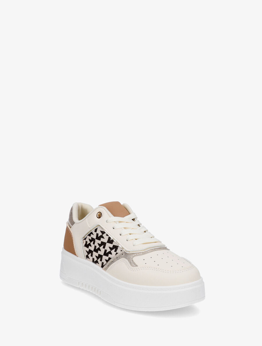 Sneakers en simili à imprimé graphique irisé - Camel - 2