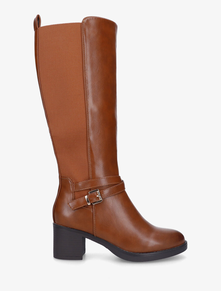 Bottes élastiquées en simili à talon - Camel - 5