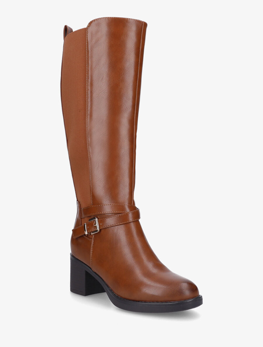 Bottes élastiquées en simili à talon - Camel - 2