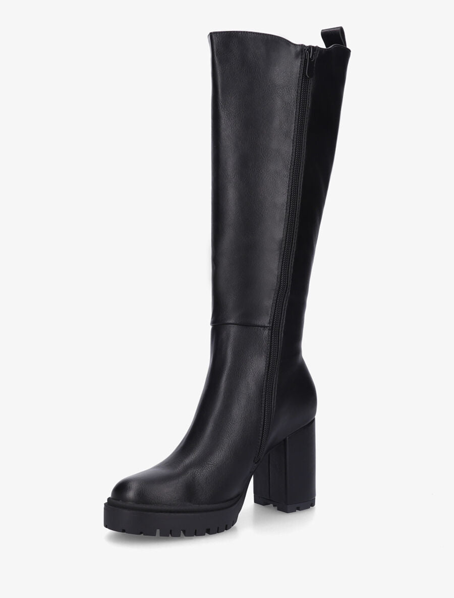 Bottes élastiquées en simili à talon haut - Noir - 3
