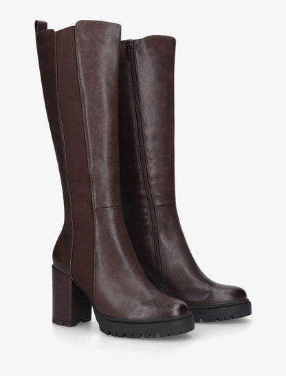 Bottes élastiquées en simili à talon haut - Marron - 4