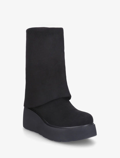 Bottines compensées en suédine à revers - Noir - 2