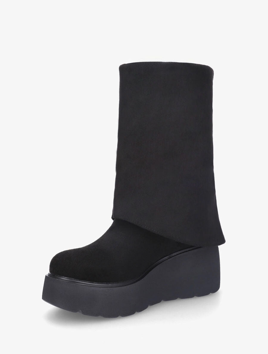 Bottines compensées en suédine à revers - Noir - 3