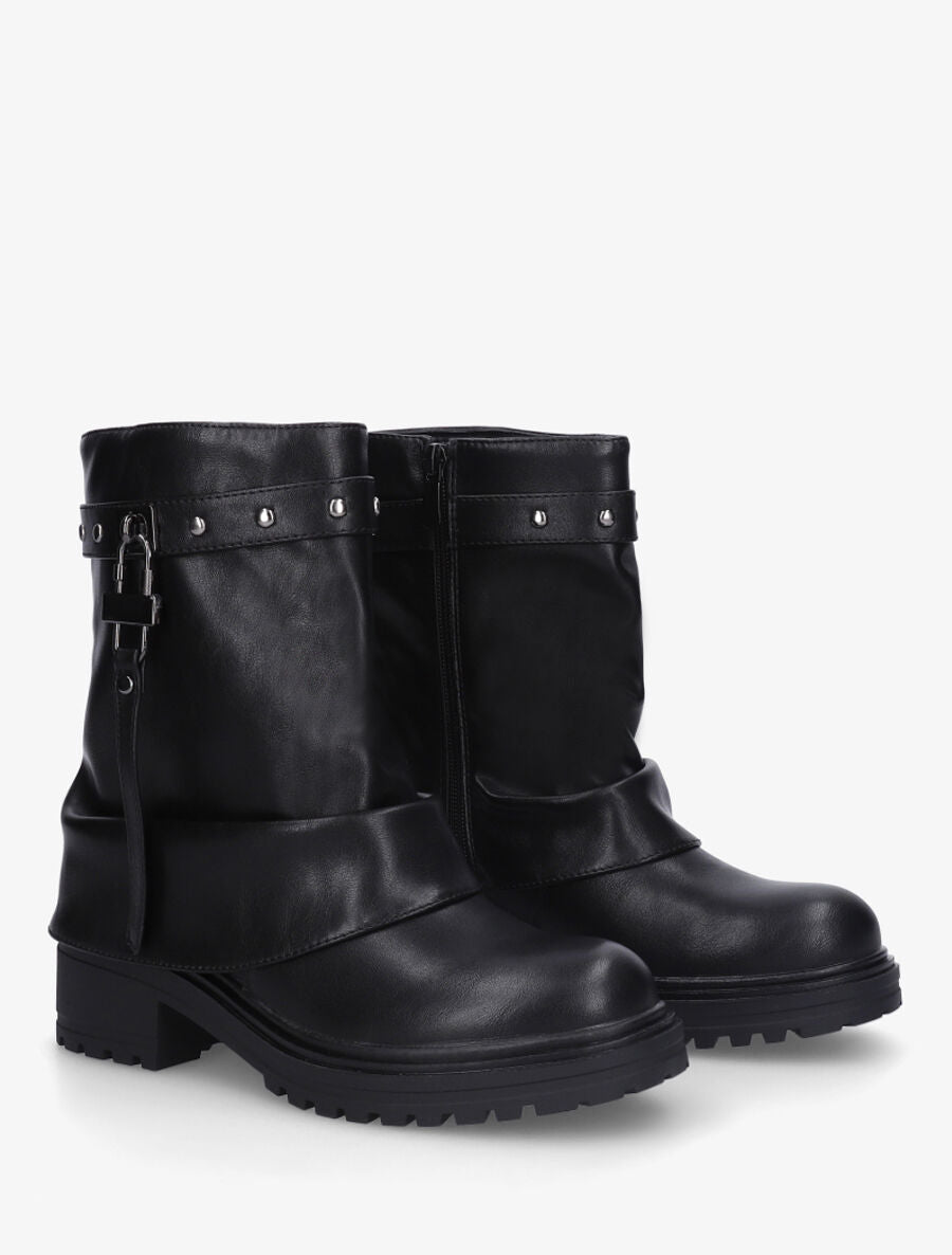 Bottines à revers et empiècement métal - Noir - 4