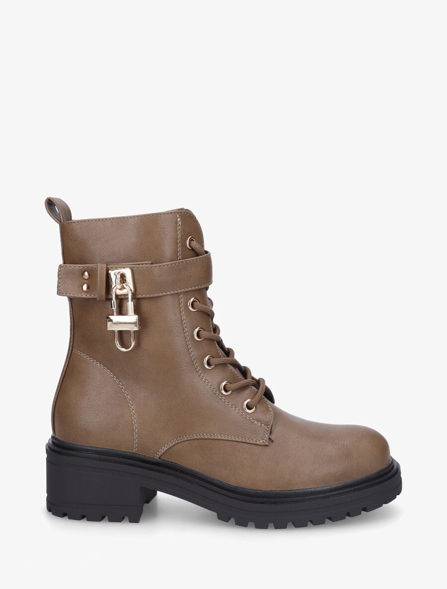 Bottines montantes à empiècement métal - Taupe - 1