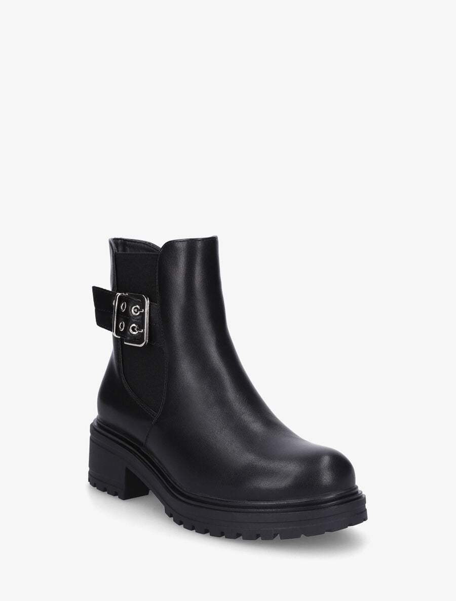 Bottines élastiquées et sanglées en simili - Noir - 2
