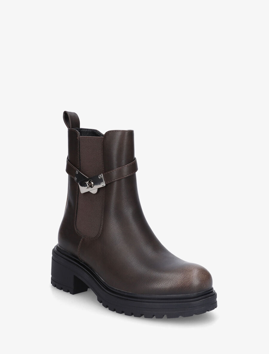 Bottines élastiquées à empiècement métal - Marron - 2